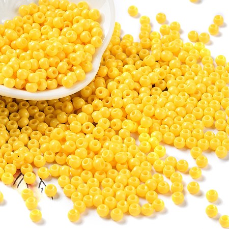Baking Paint Glass Seed Beads, Round, Gold, 4x3mm, Hole: 1.2mm, about 7650pcs/pound