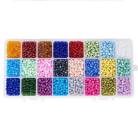 PandaHall Elite 24 Color 6/0 Diameter 4mm Round Glass Seed Beads for Jewelry Making, about 6000pcs/box