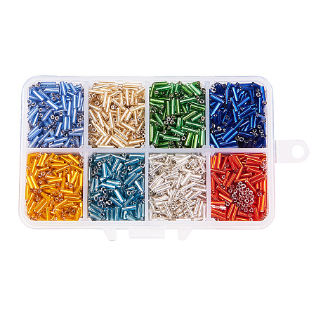 PandaHall Elite Mixed Color Glass Bugle Beads Sets for Jewelry Making, 6x1.8mm, Hole: 0.6mm; about 103g/box