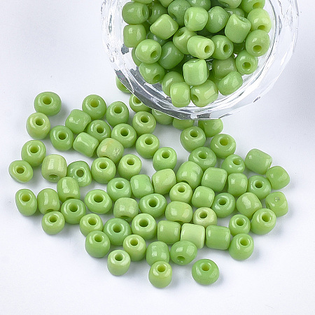 Honeyhandy Glass Seed Beads, Opaque Colours, Round, Light Green, 5~6x3~5mm, Hole: 1.2~2mm, about 2500pcs/bag