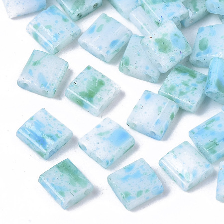 MIYUKI® 2-Hole Glass Seed Beads, Opaque Spray Painted, Rectangle, PaleTurquoise, 5x4.5~5x2~2.5mm, Hole: 0.5~0.8mm