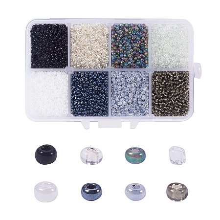 NBEADS 1 Box 8 Color 12/0 Round Glass Seed Beads 2mm Loose Spacer Beads Pony Beads with Hole for DIY Craft Bracelet Necklace Jewelry Making
