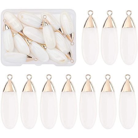 BENECREAT 12PCS Freshwater Shell Charms Pendants Teardrop Shell Charms with Gold Plated Brass Edge for Bracelet Necklace DIY Jewelry Making, 23x15x4mm