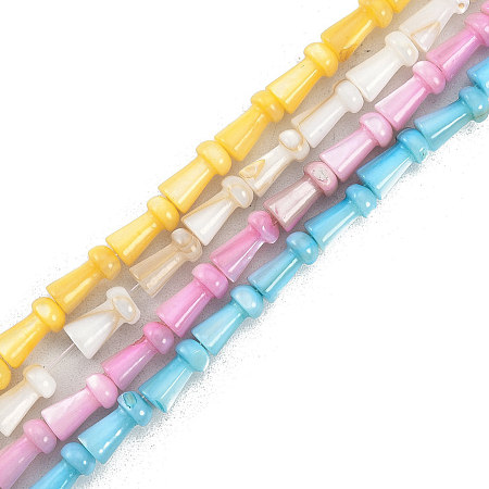 Natural Freshwater Shell Beads Strands, Mixed Dyed and Undyed, Mushroom, Mixed Color, 7.5x4mm, Hole: 0.7mm, about 50pcs/strand, 14.76 inch(37.5cm)