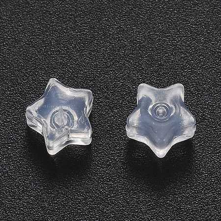 Honeyhandy Transparent Silicone Ear Nuts, Earring Backs, Star, White, 6x6.3x5mm, Hole: 0.9mm