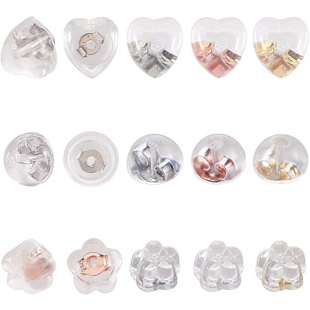 PandaHall Elite 48 Pairs 4 Colors Silicone Earring Backs Rubber Soft Clear Earring Backs Safety Replacements Earring Backs for Studs