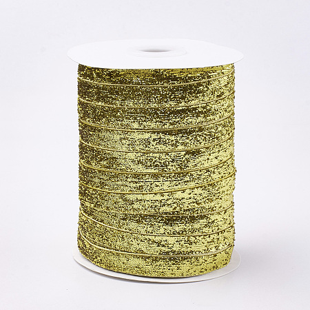 Honeyhandy Glitter Sparkle Ribbon, Polyester & Nylon Ribbon, Yellow, 3/8 inch(9.5~10mm), about 50yards/roll(45.72m/roll)