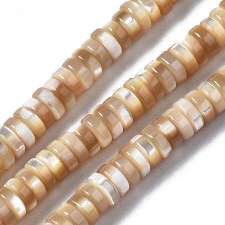 ARRICRAFT Natural Trochid Shell/Trochus Shell Beads Strands, Flat Round/Disc, Heishi Beads, BurlyWood, 6x2mm, Hole: 0.7mm, about 174~176pcs/strand, 15.94 inches(40.5cm)
