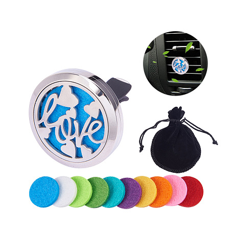 BENECREAT Word LOVE Car Air Freshener Aromatherapy Essential Oil Diffuser Stainless Steel Locket With Vent Clip 10 Washable Felt Pads