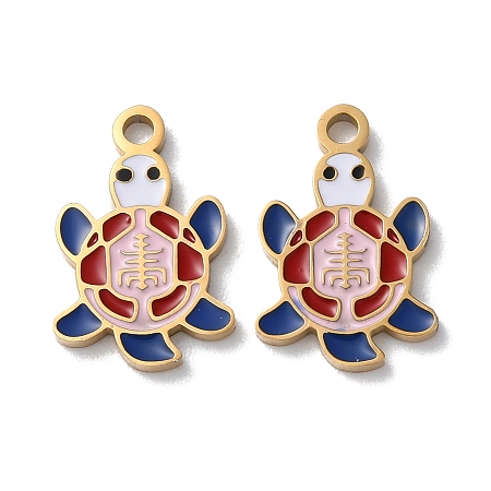 Ion Plating(IP) 304 Stainless Steel Pendants, with Enamel, Turtle, Golden, 17x11x1.5mm, Hole: 1.8mm