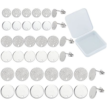 CREATCABIN 1 Box 48pcs 8mm 10mm 12mm Round Ear Studs Earring Posts with Loop Hole Blank Jewelry Charms Making Supplies for Women Girls DIY Earring Making