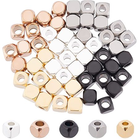 DICOSMETIC 50Pcs 5 Colors About 2mm Hole Cube Spacer Beads Stainless Steel Square Spacer Beads Small Hole Beads Metal Slider Beads for Necklace Bracelet Jewelry Making DIY Findings