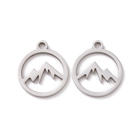 Honeyhandy 201 Stainless Steel Charms, Hollow, Mountain Alliance Eachother Pendant, Stainless Steel Color, Mountain Pattern, 14x12x1mm, Hole: 1.5mm