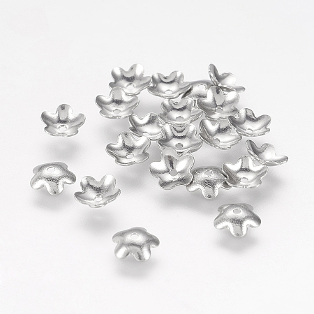 Honeyhandy 304 Stainless Steel 5-Petal Flower Bead Caps, Stainless Steel Color, 5.8x1.8mm, Hole: 0.7mm, about 1000pcs/bag