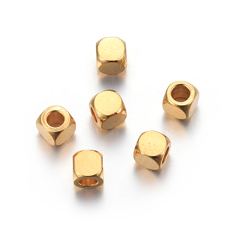 Honeyhandy 201 Stainless Steel Beads, Square, Golden, 4x4x4mm, Hole: 2mm