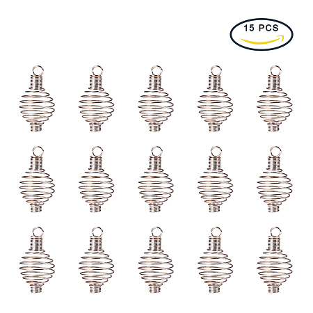 PandaHall Elite Stainless Steel Spiral Round Bead Cages Size 34x24m for Pendants Making, about 15pcs/box