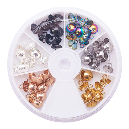 PandaHall Elite 60 Pcs 6 Color Diameter 8mm  304 Stainless Steel Cup Pearl Bail Pin Pendants For Half-drilled Beads Charms Jewelry Findings