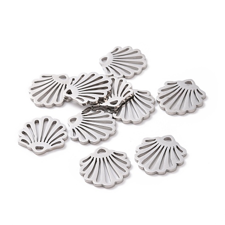 Honeyhandy 304 Stainless Steel Charms, Shell, Stainless Steel Color, 14x13.1x1mm, Hole: 1.5mm