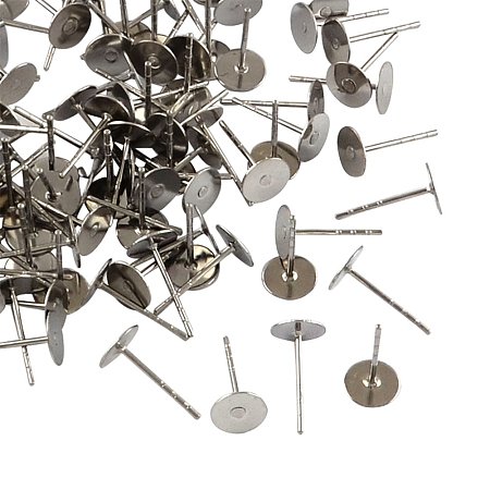 NBEADS 500pcs 316 Stainless Steel Blank Earring Pins Flat Round Ear Stud Components Post Ear Studs Findings,12x6mm
