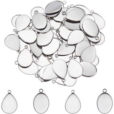UNICRAFTALE About 60Pcs 2 Shapes Pendant Trays Teardrop and Oval Shapes Blank Bezel Trays Base Pendant 304 Stainless Steel Pendant Cabochons Settings for DIY Earrings Necklace Jewelry