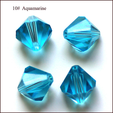 Honeyhandy Imitation Austrian Crystal Beads, Grade AAA, Faceted, Bicone, Cyan, 10x9~10mm, Hole: 0.9~1.6mm