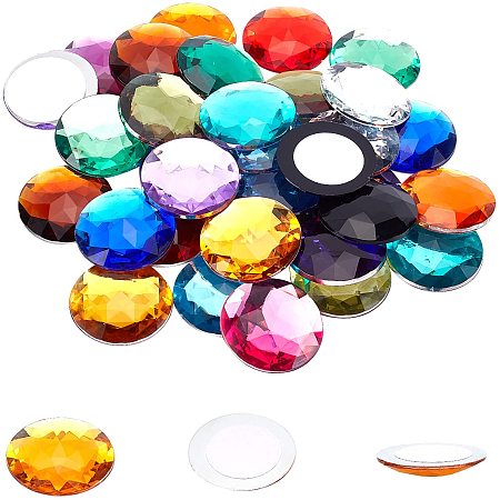 FINGERINSPIRE 36Pcs 30mm/1.18 inch Flat Back Round Acrylic Self-Adhesive Rhinestone with Container 18 Colors Circle Crystals Bling Sticker Jewels for Costume Making Cosplay Jewels Invitations Crafts
