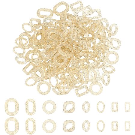 SUPERFINDINGS About 117Pcs Beige 8 Style Transparent Acrylic Linking Rings Quick Link Connectors with Glitter Powder for Earring Necklace Jewelry Eyeglass Chain DIY Craft Making