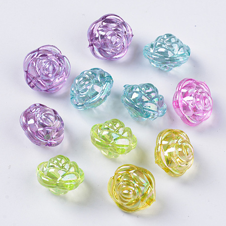 3D Transparent Acrylic Beads, AB Color Plated, Flower, Mixed Color, 13x11mm, Hole: 1.6mm; about 680pcs/500g