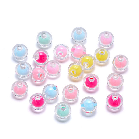 Transparent Acrylic Beads, Bead in Bead, Round, Mixed Color, 8x7.5mm, Hole: 2mm; about 2080pcs/500g