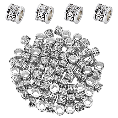 DICOSMETIC 200G Tibetan Style Zinc Alloy Beads, Large Hole Column Beads, Lead Free & Cadmium Free, Antique Silver, 8.2x10.7mm, Hole: 6.3mm