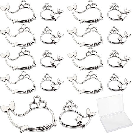 SUNNYCLUE 1 Box 80Pcs 2 Style Whale Bezel Charms Alloy Open Back Bezel Pendants for Bracelet Necklace Earrings Jewelry Making, Silver