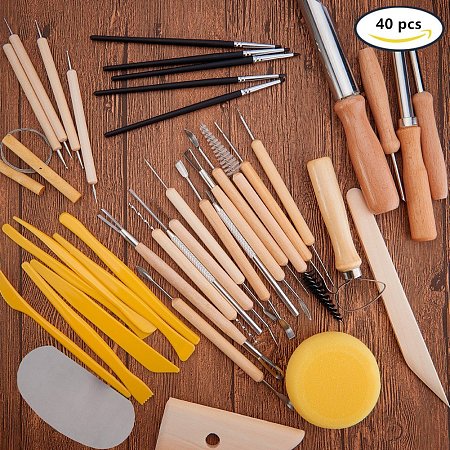 BENECREAT 40PCS Clay Sculpting Tools Pottery Carving Tool Set - Includes Clay Color Shapers, Modeling Tools & Wooden Sculpture Knife for Professional or Beginners