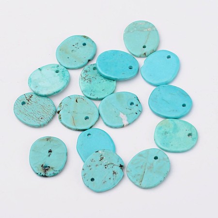 Honeyhandy Natural Howlite Charms, Dyed, Flat Round, Turquoise, 14~16x11~13x1~2mm, Hole: 1mm