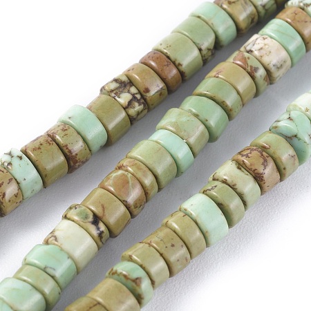 Honeyhandy Natural Howlite Beads Strands, Heishi Beads, Dyed & Heated, Flat Round/Disc, Dark Sea Green, 4x2mm, Hole: 0.8mm, about 86pcs/strand, 15.1 inch(38.5cm)