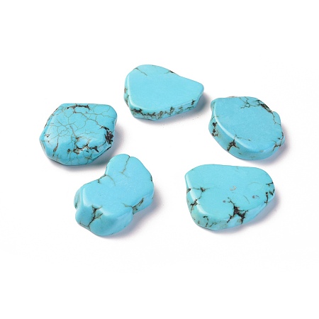 Honeyhandy Natural Howlite Beads, Flat Slab Beads, No Hole/Undrilled, Dyed, Nuggets, Pale Turquoise, 23~26x18~21x4.5~6mm