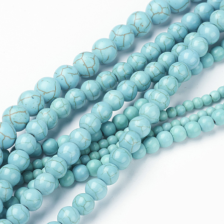 Honeyhandy Mixed Size Synthetic Turquoise Round Bead Strands, 4~10mm, Hole: 1~1.5mmabout 40~90pcs/strand, 16 inch