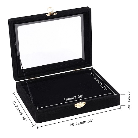 Olycraft 1Pc Velvet Presentation Boxes, with Snap Buttons and Clear Window, Rectangle, Black, 20.4x15.2x5cm, Inner Diameter: 18x13.3cm