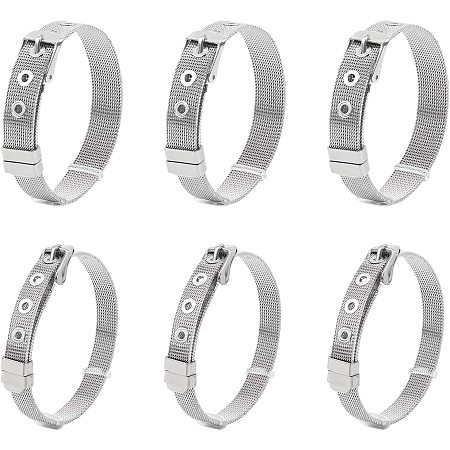 NBEADS 6 Pcs Stainless Steel Bracelets, Slide Wristbands Metal Bracelets for Slide Charms DIY Bracelet Making Supplies