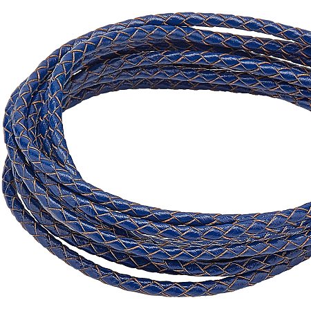 Arricraft 5 Yards 3mm Genuine Leather Cord, Braided Leather Strip Cord for Necklace Bracelet Jewelry Making, Braids Dreadlocks, Headbands-Prussian Blue