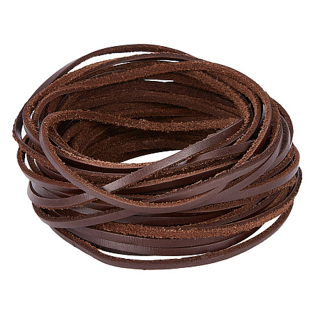 Gorgecraft Flat Leather Jewelry Cord, Jewelry DIY Making Material, Coconut Brown, 3x2mm, about 10.94 Yards(10m)/Roll