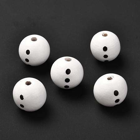 Honeyhandy Printed Wood European Beads, Large Hole Beads, Christmas Theme, Round with Snowman Belly Pattern, White, 19.5x18mm, Hole: 4mm