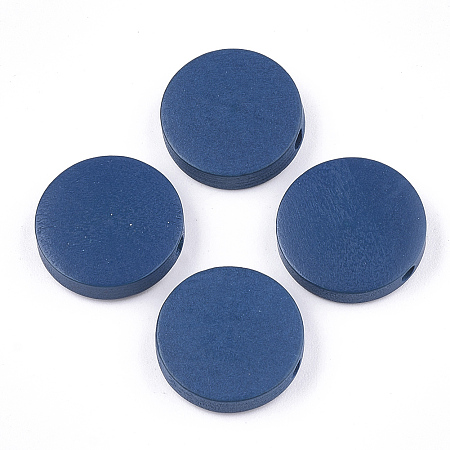 Honeyhandy Painted Natural Wood Beads, Flat Round, Marine Blue, 15~15.5x4mm, Hole: 1.8mm