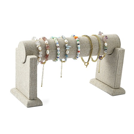 Honeyhandy Column Wood Bracelet Displays, Covered with Hemp Cloth, PapayaWhip, 24.5x11x14cm, Column: about 5cm in diameter