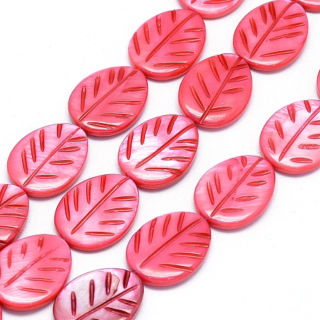 ARRICRAFT Dyed Natural Shell Beads Strands, Leaf, Red, 20x15x4mm, Hole: 1mm, about 20pcs/strand, 15.7 inches(40cm)