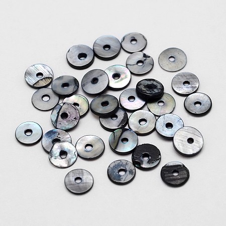 ARRICRAFT Dyed Natural Shell Bead Spacers, Disc/Flat Round, Heishi Beads, Gray, 5~6x1mm, Hole: 1mm, about 144pcs/bag