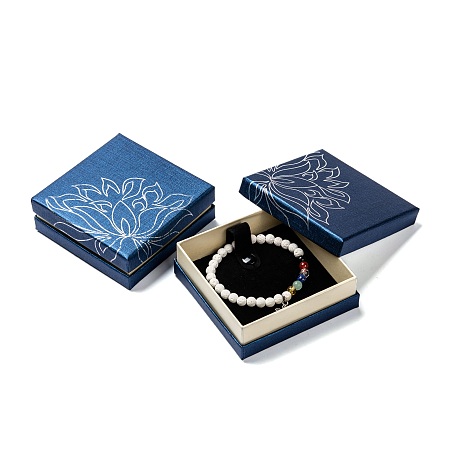 Honeyhandy Cardboard Jewelry Bracelet Boxes, Velours inside, with Sponge, Medium Blue, 90x90x34mm