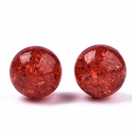 Honeyhandy Transparent Crackle Acrylic Round Beads Strands, No Hole, Dark Red, 12mm