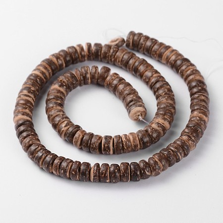 Honeyhandy Natural Coconut Shell Rondelle Bead Strands, Coconut Brown, 8x2.5~5mm, Hole: 1mm, about 107pcs/strand, 16.1 inch