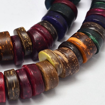 Honeyhandy Natural Coconut Disc Bead Strands, Mixed Color, 9x3~5mm, Hole: 3mm, about 111pcs/strand, 15.7 inch