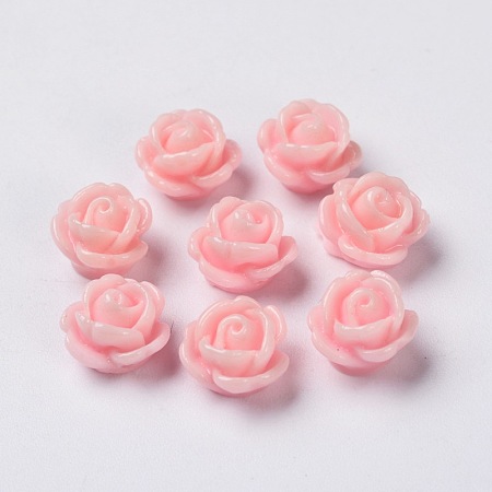 Honeyhandy Rose Flower Opaque Resin Beads, Hot Pink, 9x7mm, Hole: 1mm